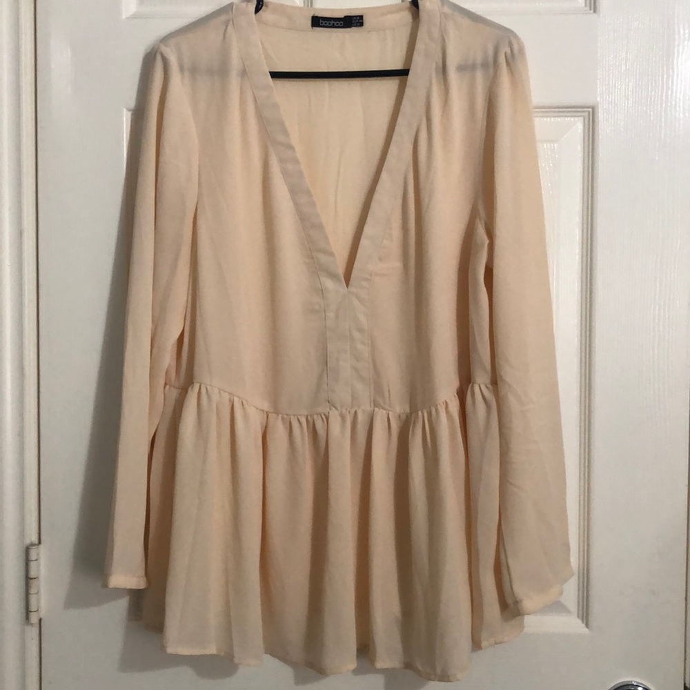 boohoo Cream Peplum Top